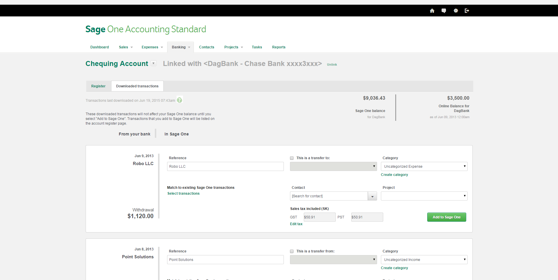 Sage One Bank Reconciliation