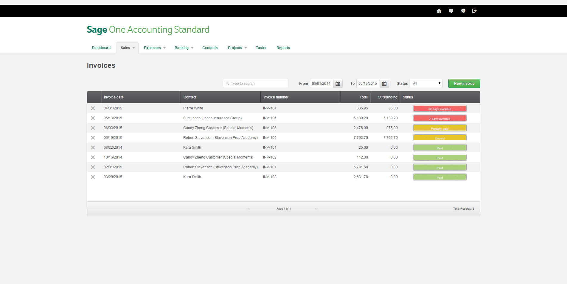 Sage One Invoice List